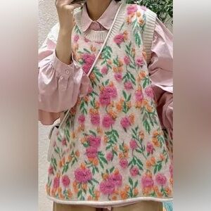 Stylish Floral 3 Dimensional Sweater Vest Y2k Vintage Cozy Knitted Sz M Women